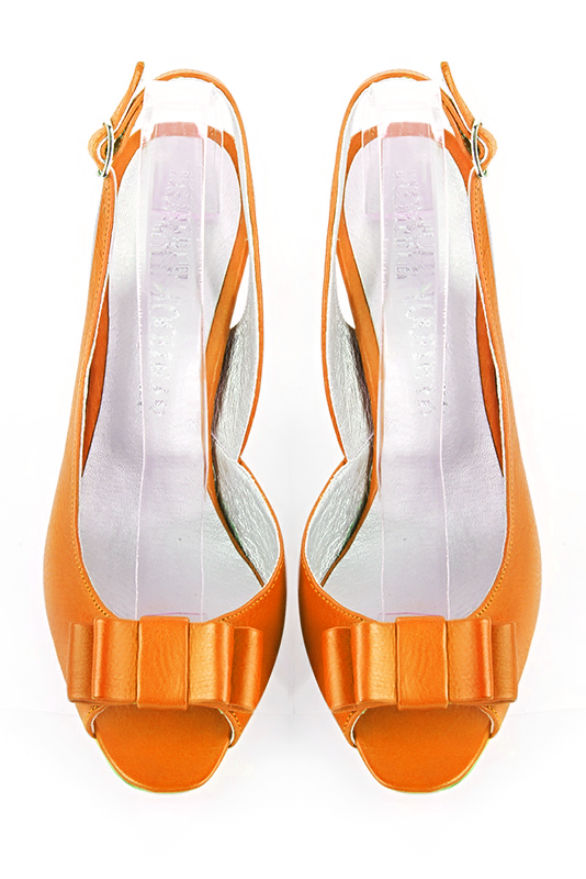 Apricot orange women's slingback sandals. Round toe. High slim heel. Top view - Florence KOOIJMAN